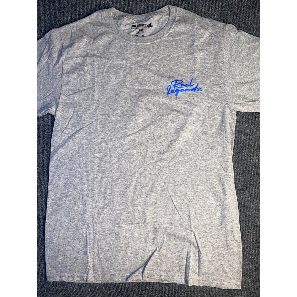 Reel Legends Performance Tee Shirt Mens Small Gray Marlin Fish Graphic Back Logo